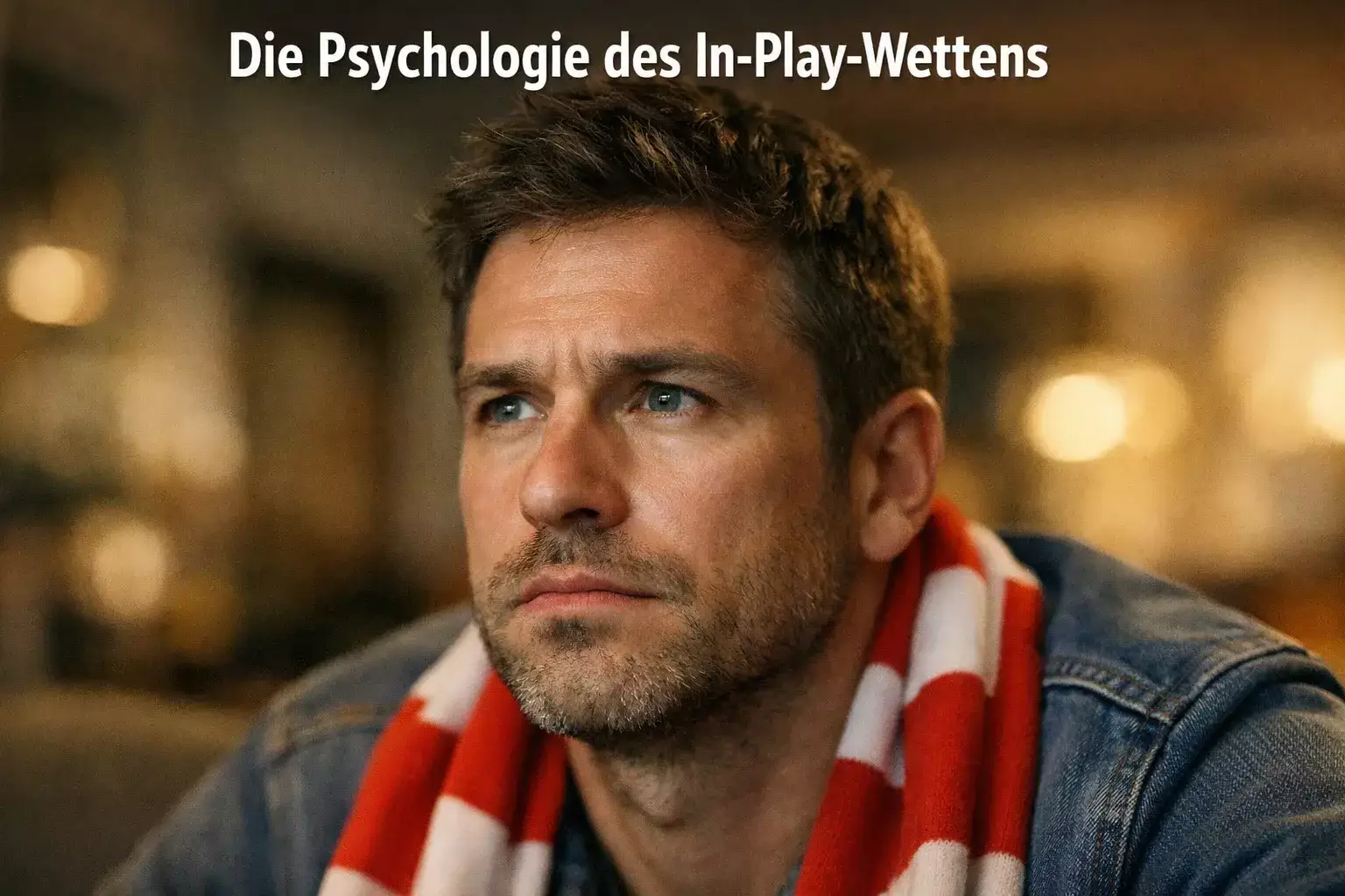 Konzentrierter Fussballfan beobachtet intensiv das Spiel