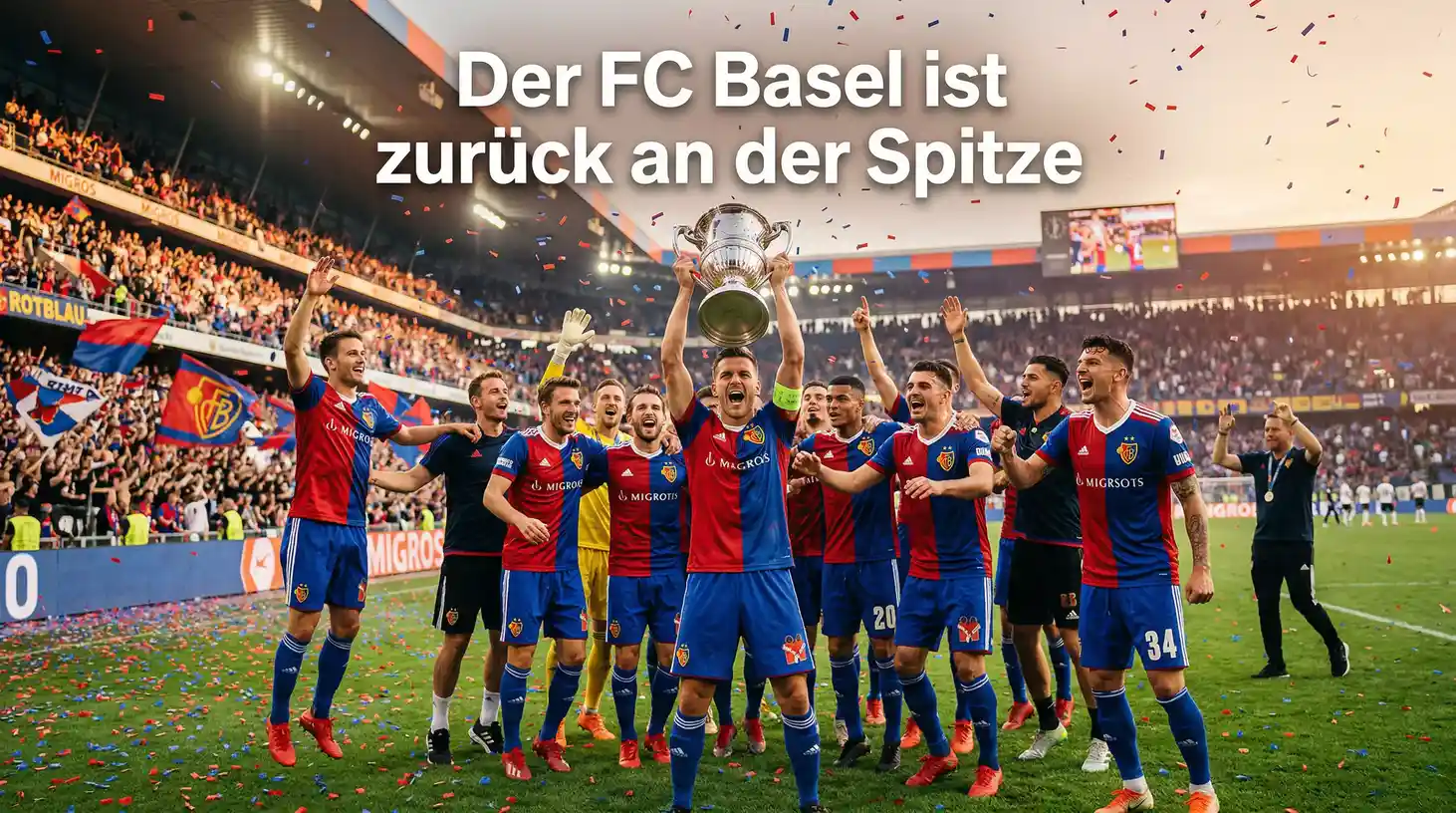 FC Basel Spieler feiern Meisterschaft mit Pokal