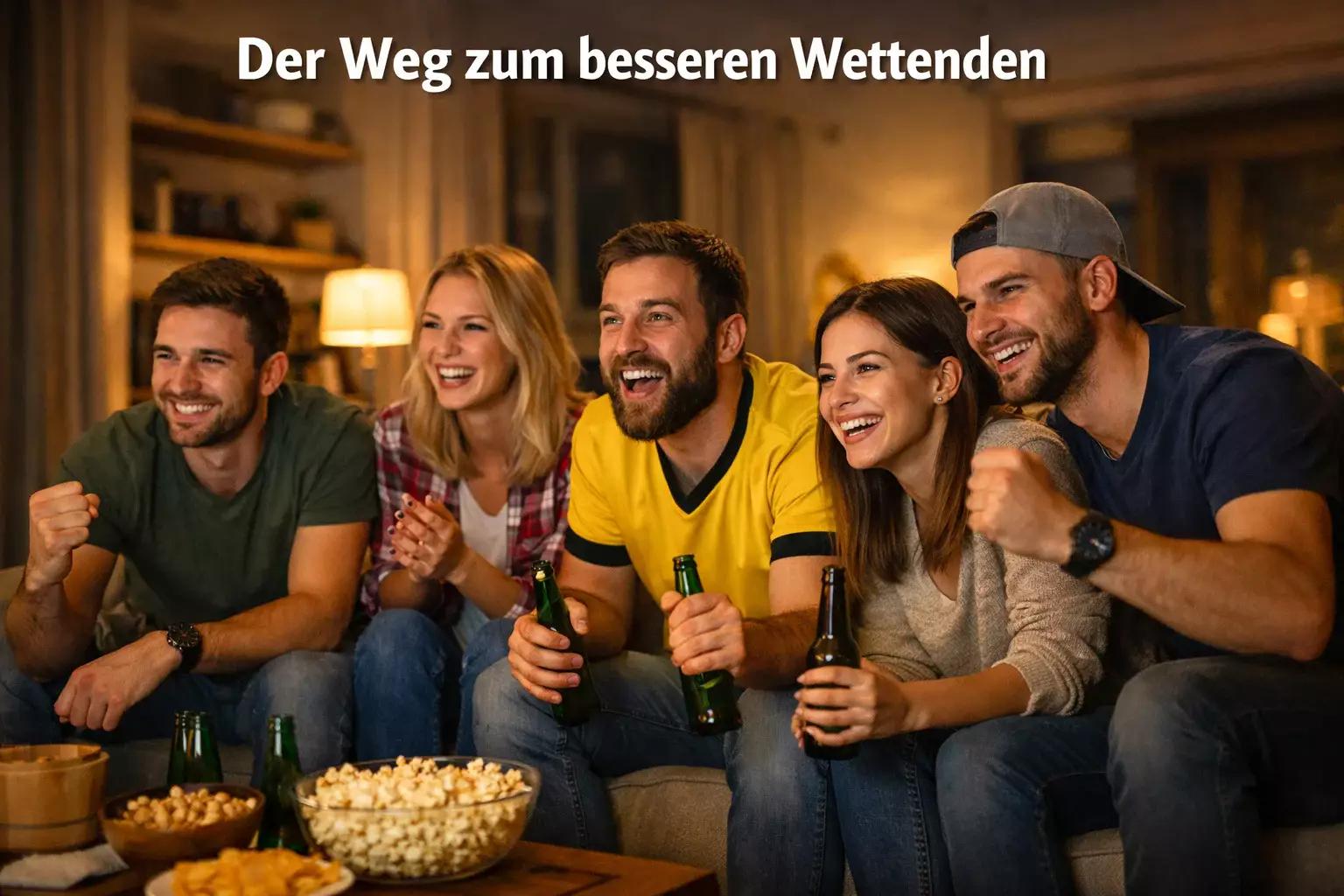 Fussballfans geniessen gemeinsam ein Spiel mit Freude