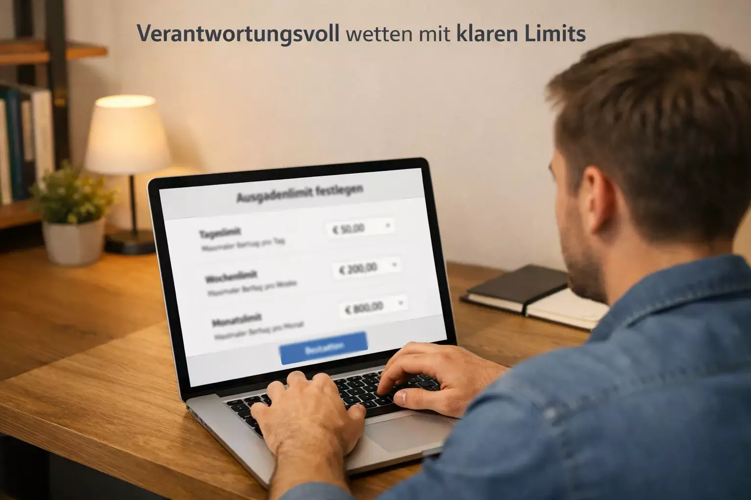 Person setzt Einzahlungslimit auf dem Laptop