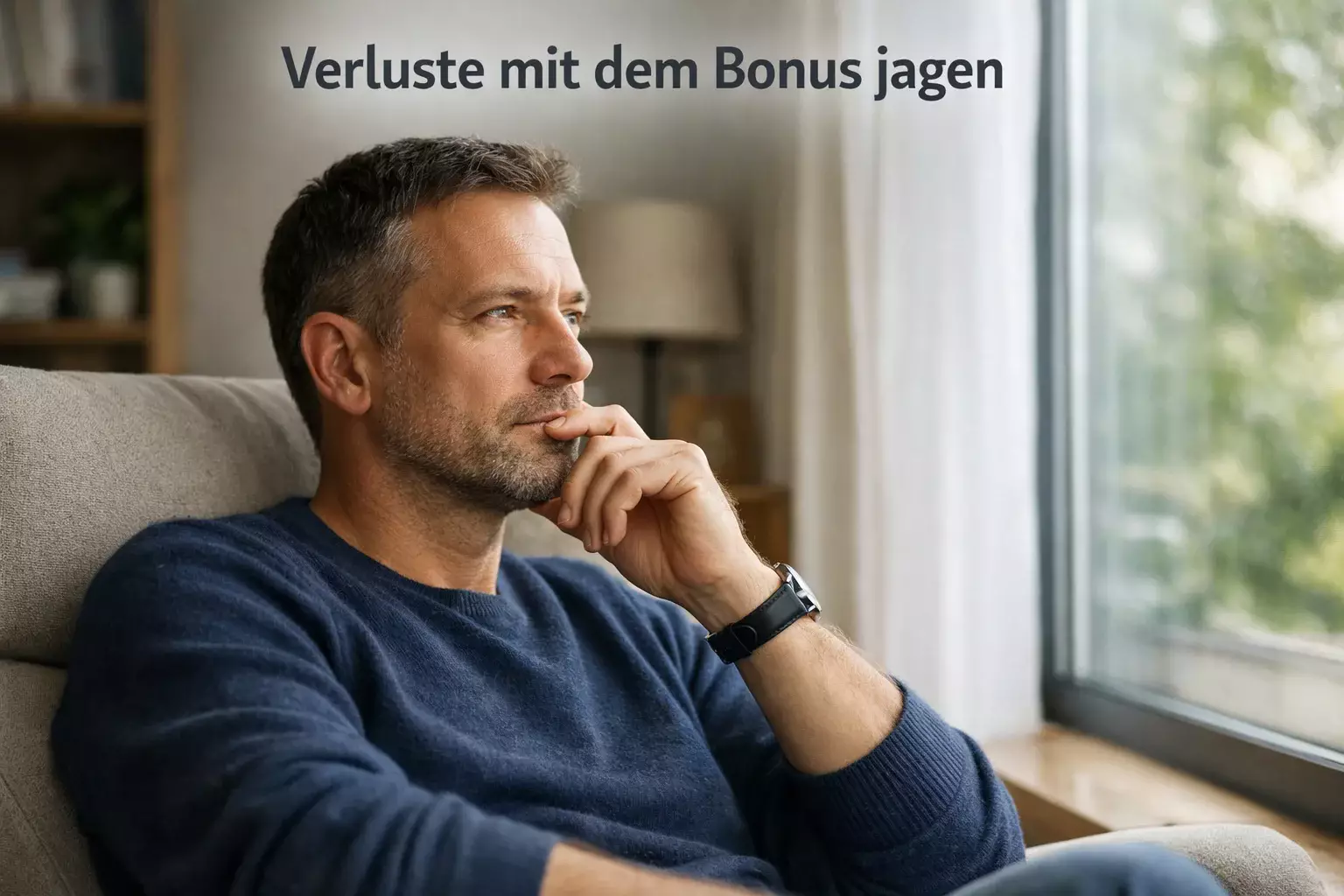 Person macht nachdenkliche Pause beim Wetten